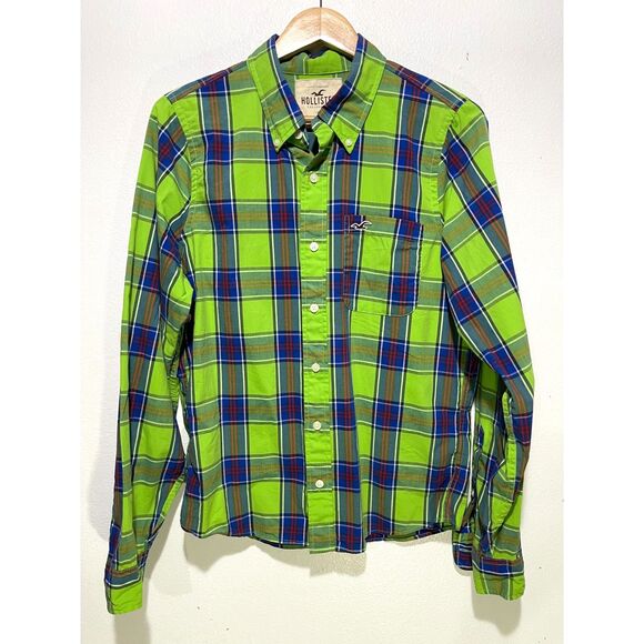 Hollister button up shirt VTG Y2K plaid long sleeves summer casual green men L - Picture 1 of 5